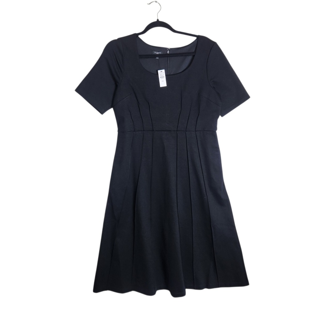 Talbots Petite Black Square Neck Fit and Flare Pleated Dress 10P 58528280